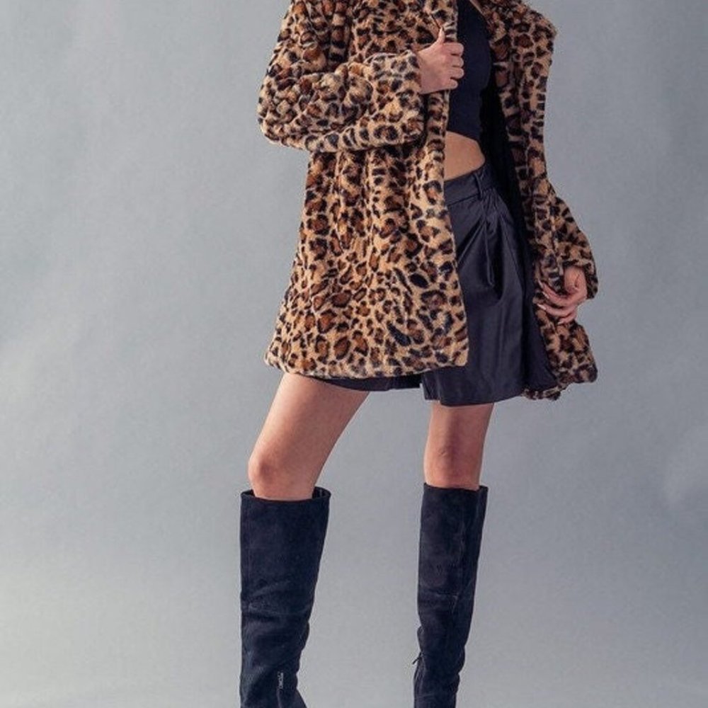 Leopard Print Jacket Womens Faux Fur Leopard Print Jacket - Picture 13 of 16